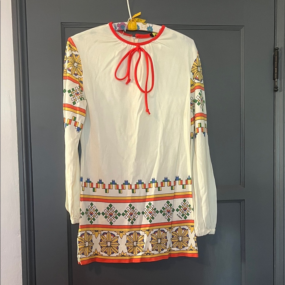 Bohemian White Tunic with Red and Multicolor Patterns